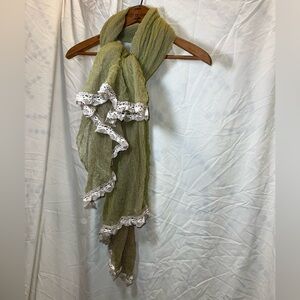 Green with Lace Trim Martine Boissy Scarf